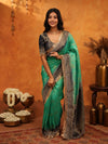 Teal Green Banarasi Silk Saree with Black Zari Border & Rich Woven Pallu | Designer Festive & Wedding Wear Saree