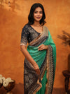 Teal Green Banarasi Silk Saree with Black Zari Border & Rich Woven Pallu | Designer Festive & Wedding Wear Saree