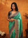 Teal Green Banarasi Silk Saree with Black Zari Border & Rich Woven Pallu | Designer Festive & Wedding Wear Saree