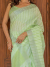 Mint Green Pure Handloom Cotton Saree with Striped Weaving & Tassel Detailing