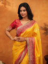 Sunshine Yellow & Red Banarasi Silk Saree with Rich Zari Border & Contrast Pallu | Designer Festive & Wedding Wear Saree