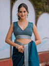 Teal Blue Pure Handloom Cotton Saree with Silver Border & Tassel Detailing