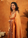 Rust Orange Banarasi Silk Saree with All-Over Zari Weaving & Designer Embroidered Border | Festive Wedding Wear Saree with Blouse & Tassels