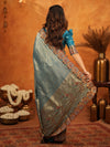 Teal Blue Banarasi Silk Saree with All-Over Zari Weaving & Ornamental Embroidered Border | Designer Wedding & Festive Wear Saree with Blouse