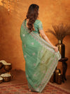 Mehendi Green Fendy Satin Embroidered Saree with Heavy Floral Border & Designer Pallu | Festive Wear Saree with Embroidered Blouse