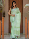 Mint Green Pure Handloom Cotton Saree with Striped Weaving & Tassel Detailing