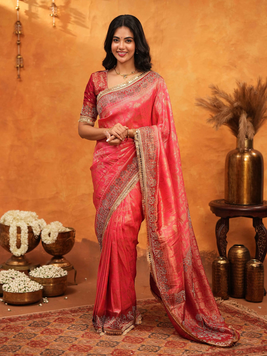 Royal Red Banarasi Silk Saree with Intricate Zari Border & Grand Woven Pallu | Designer Wedding & Festive Wear Saree