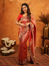 Tomato Red Banarasi Silk Saree with Rich Zari Weaving & Designer Embroidered Border | Wedding & Festive Wear Saree with Blouse & Tassels