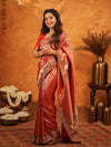 Tomato Red Banarasi Silk Saree with Rich Zari Weaving & Designer Embroidered Border | Wedding & Festive Wear Saree with Blouse & Tassels