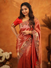 Tomato Red Banarasi Silk Saree with Rich Zari Weaving & Designer Embroidered Border | Wedding & Festive Wear Saree with Blouse & Tassels
