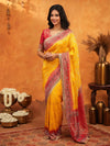 Sunshine Yellow & Red Banarasi Silk Saree with Rich Zari Border & Contrast Pallu | Designer Festive & Wedding Wear Saree