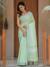 Mint Green Pure Handloom Cotton Saree with Striped Weaving & Tassel Detailing