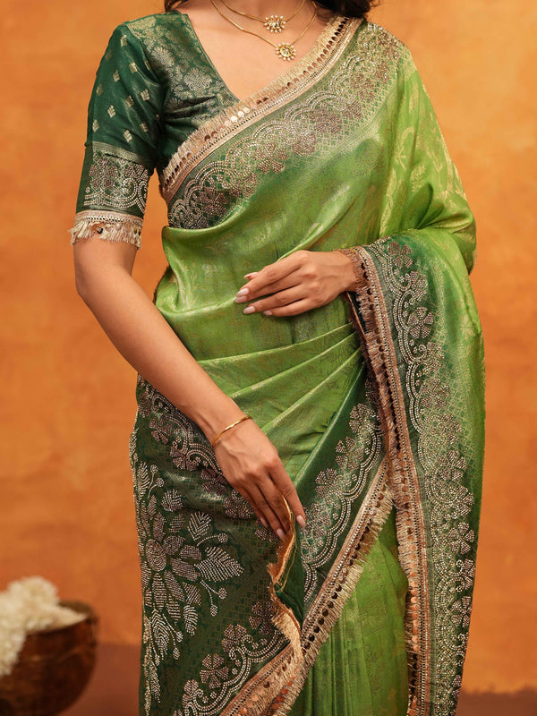 Emerald Green Banarasi Silk Saree with Intricate Zari Border & Rich Woven Pallu | Designer Festive & Wedding Wear Saree