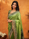 Emerald Green Banarasi Silk Saree with Intricate Zari Border & Rich Woven Pallu | Designer Festive & Wedding Wear Saree
