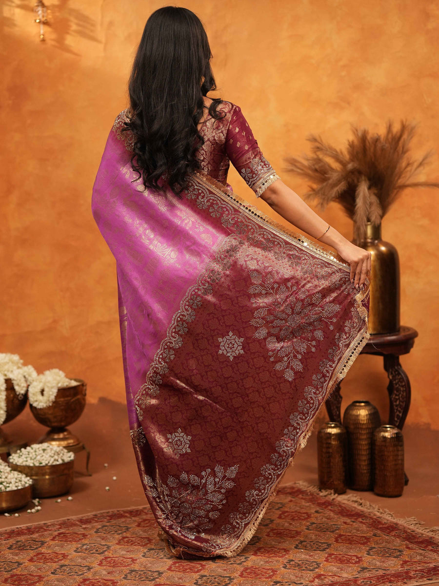 Royal Magenta Banarasi Silk Saree with Intricate Zari Border & Rich Woven Pallu | Designer Wedding & Festive Wear Saree