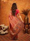 Deep Coral Red Banarasi Silk Saree with All-Over Zari Weaving & Designer Embroidered Border | Wedding & Festive Wear Saree with Blouse & Tassels