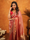 Deep Coral Red Banarasi Silk Saree with All-Over Zari Weaving & Designer Embroidered Border | Wedding & Festive Wear Saree with Blouse & Tassels