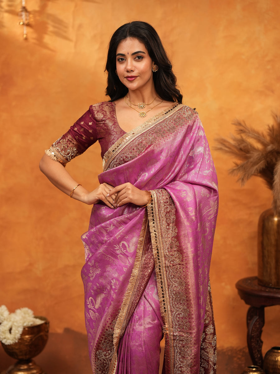 Royal Magenta Banarasi Silk Saree with Intricate Zari Border & Rich Woven Pallu | Designer Wedding & Festive Wear Saree