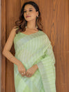 Mint Green Pure Handloom Cotton Saree with Striped Weaving & Tassel Detailing