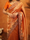 Rust Orange Banarasi Silk Saree with All-Over Zari Weaving & Designer Embroidered Border | Festive Wedding Wear Saree with Blouse & Tassels