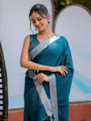 Teal Blue Pure Handloom Cotton Saree with Silver Border & Tassel Detailing