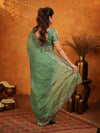 Sage Green Fendy Satin Embroidered Saree with Geometric Border & Designer Pallu | Festive & Wedding Wear Saree with Blouse