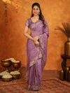 Lavender Purple Fendy Satin Embroidered Saree with Geometric Border & Designer Pallu | Festive & Wedding Wear Saree with Blouse