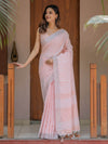 Soft Baby Pink Handloom Cotton Saree with Silver Border & Tassel Detailing