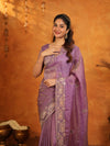 Lavender Purple Fendy Satin Embroidered Saree with Geometric Border & Designer Pallu | Festive & Wedding Wear Saree with Blouse