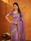 Lavender Purple Fendy Satin Embroidered Saree with Geometric Border & Designer Pallu | Festive & Wedding Wear Saree with Blouse