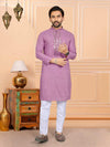 Kunj Creation Men's Rayon Long Kurta Back View Featuring Chikankari Sequence Work - Shree Roop