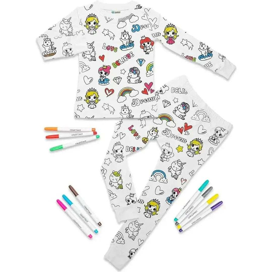 White cotton Magic Coloring Pajama Set with 12 washable markers by Shree Roop