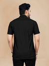 Navy Blue Codroy Fabric Men's Exclusive Half Sleeve Kurta Back View - Shree Roop