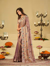 Lavender Designer Fendy Satin Saree with Multicolor Paisley Embroidery & Heavy Embroidered Border | Festive Party Wear Saree