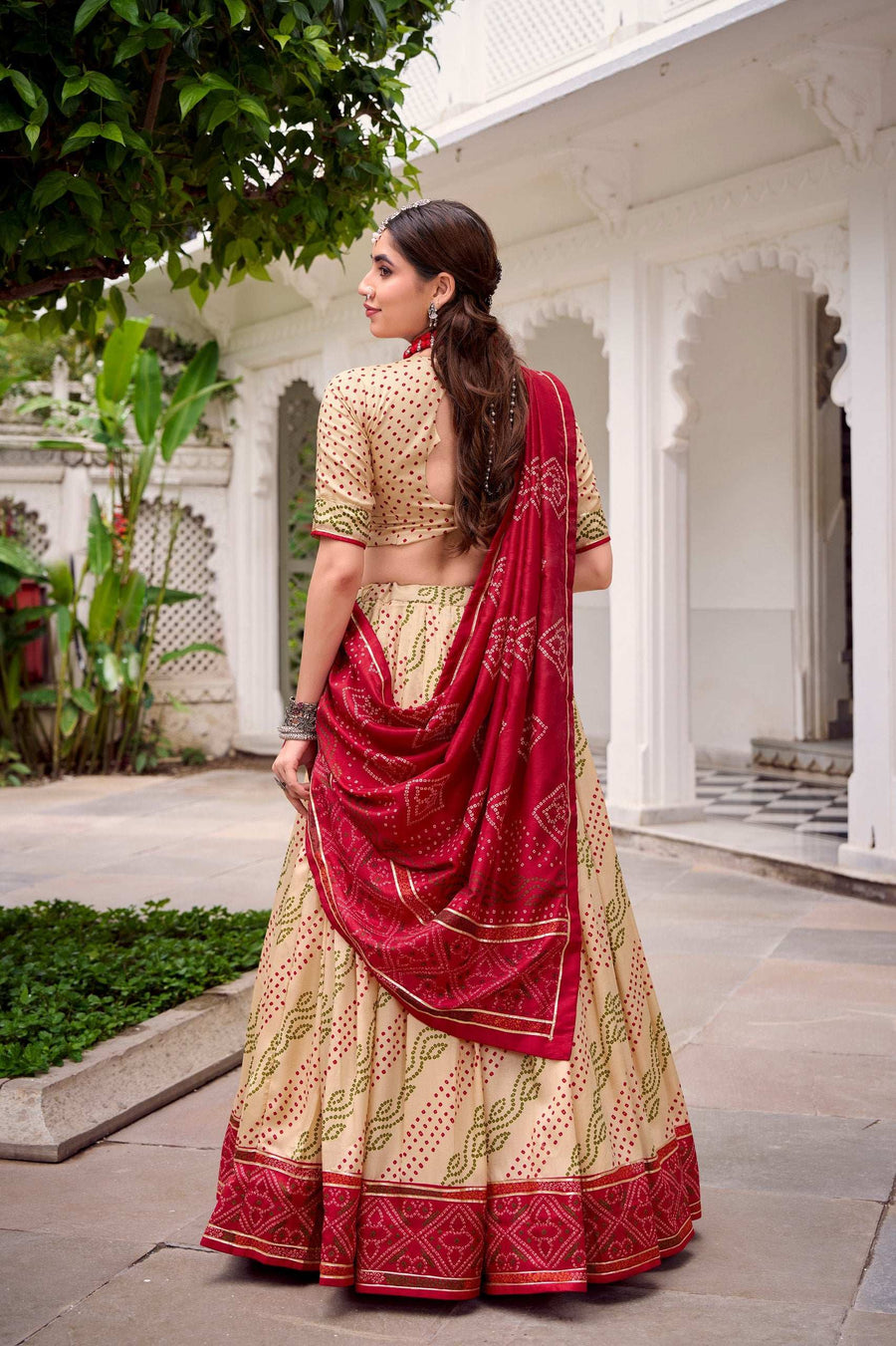 LNB Navratri 2025 GAURI Bandhani Lehenga Set in Tasar Silk with Gotta Patti - Front View - Shree Roop