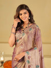 Lavender Designer Fendy Satin Saree with Multicolor Paisley Embroidery & Heavy Embroidered Border | Festive Party Wear Saree