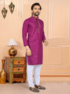 Blue Rayon Men's Chikankari Kurta Set Back View - Shree Roop