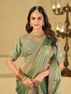 Sea Green Designer Fendy Satin Saree with Heavy Embroidered Blouse & Sequin Border | Premium Wedding Party Wear Saree