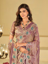Lavender Designer Fendy Satin Saree with Multicolor Paisley Embroidery & Heavy Embroidered Border | Festive Party Wear Saree