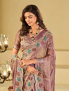 Lavender Designer Fendy Satin Saree with Multicolor Paisley Embroidery & Heavy Embroidered Border | Festive Party Wear Saree