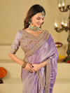 Lavender Designer Fendy Satin Saree with Heavy Embroidered Blouse & Stone Work Border | Premium Wedding Party Wear Saree
