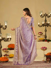 Lavender Designer Fendy Satin Saree with Heavy Embroidered Blouse & Stone Work Border | Premium Wedding Party Wear Saree