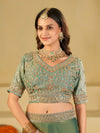 Sea Green Designer Fendy Satin Saree with Heavy Embroidered Blouse & Sequin Border | Premium Wedding Party Wear Saree