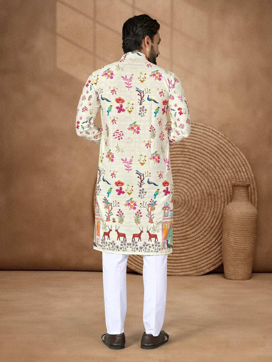 Full Length View of Blue Rayon Men's Kurta Set with Pyjama - Shree Roop