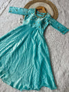 Firozi Space Silk Anarkali Gown Front View with Moti Handwork - Shree Roop