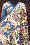 Ivory & Teal Malai Silk Dupatta with Circular Kalamkari Motifs, Floral Vine Print & Contrast Border