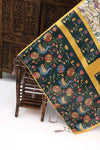 Ivory Malai Silk Dupatta with Multicolor Floral Jaal & Bottle Green Kalamkari-Style Pallu – Festive Handcrafted Elegance