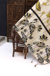 Ivory Malai Silk Dupatta with Mustard Floral Flow & Kalamkari Bird Pallu – Handcrafted Ethnic Accent