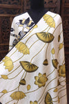 Ivory Malai Silk Dupatta with Mustard Floral Flow & Kalamkari Bird Pallu – Handcrafted Ethnic Accent
