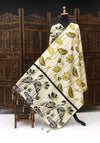 Ivory Malai Silk Dupatta with Mustard Floral Flow & Kalamkari Bird Pallu – Handcrafted Ethnic Accent